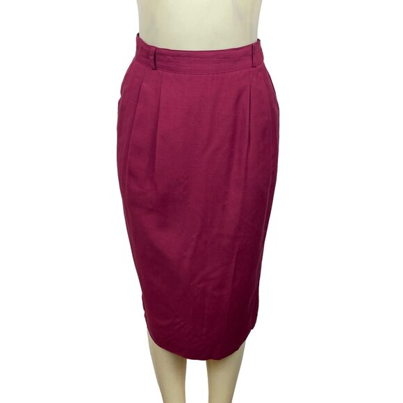 Liz Claiborne Women's Wine Red Classic Pencil Shape Pleated Skirt Sz 10 - Picture 1 of 6